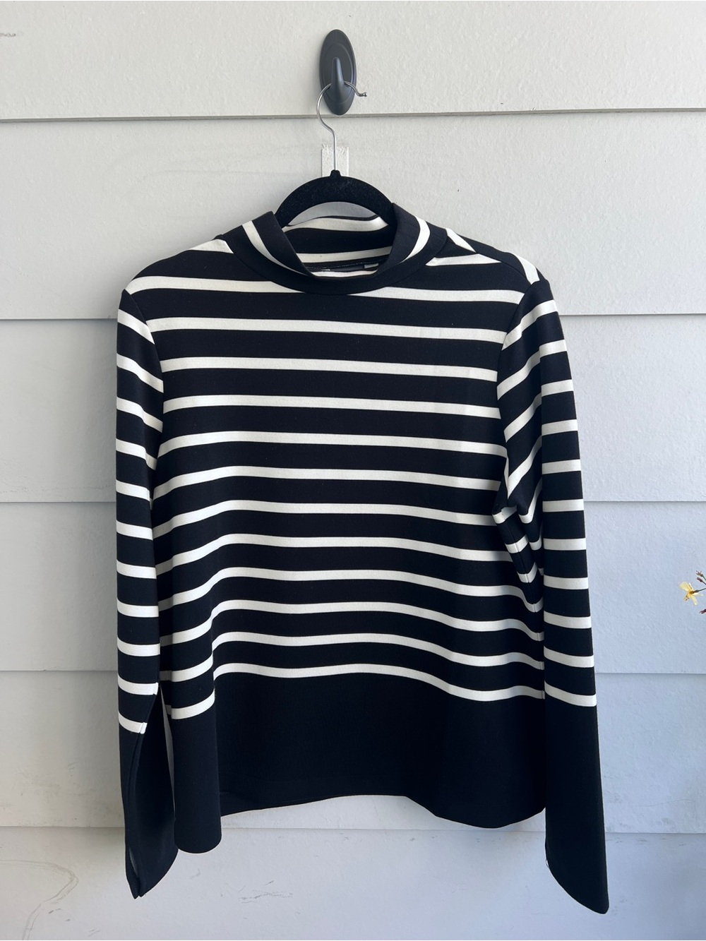Spanx Air Essentials Striped Black and White Mock Neck Sweater